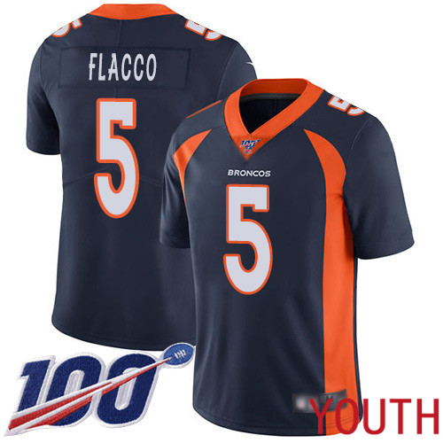 Youth Denver Broncos 5 Joe Flacco Navy Blue Alternate Vapor Untouchable Limited Player 100th Season Football NFL Jersey